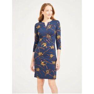 J McLaughlin Catalina Carly Dress Navy Blue Equestrian Print 3/4 Sleeve XS
